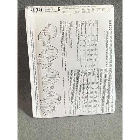 McCalls M6509 Womens Blouse Sewing Pattern - Size XS-S-Med uncut - Picture 2 of 2